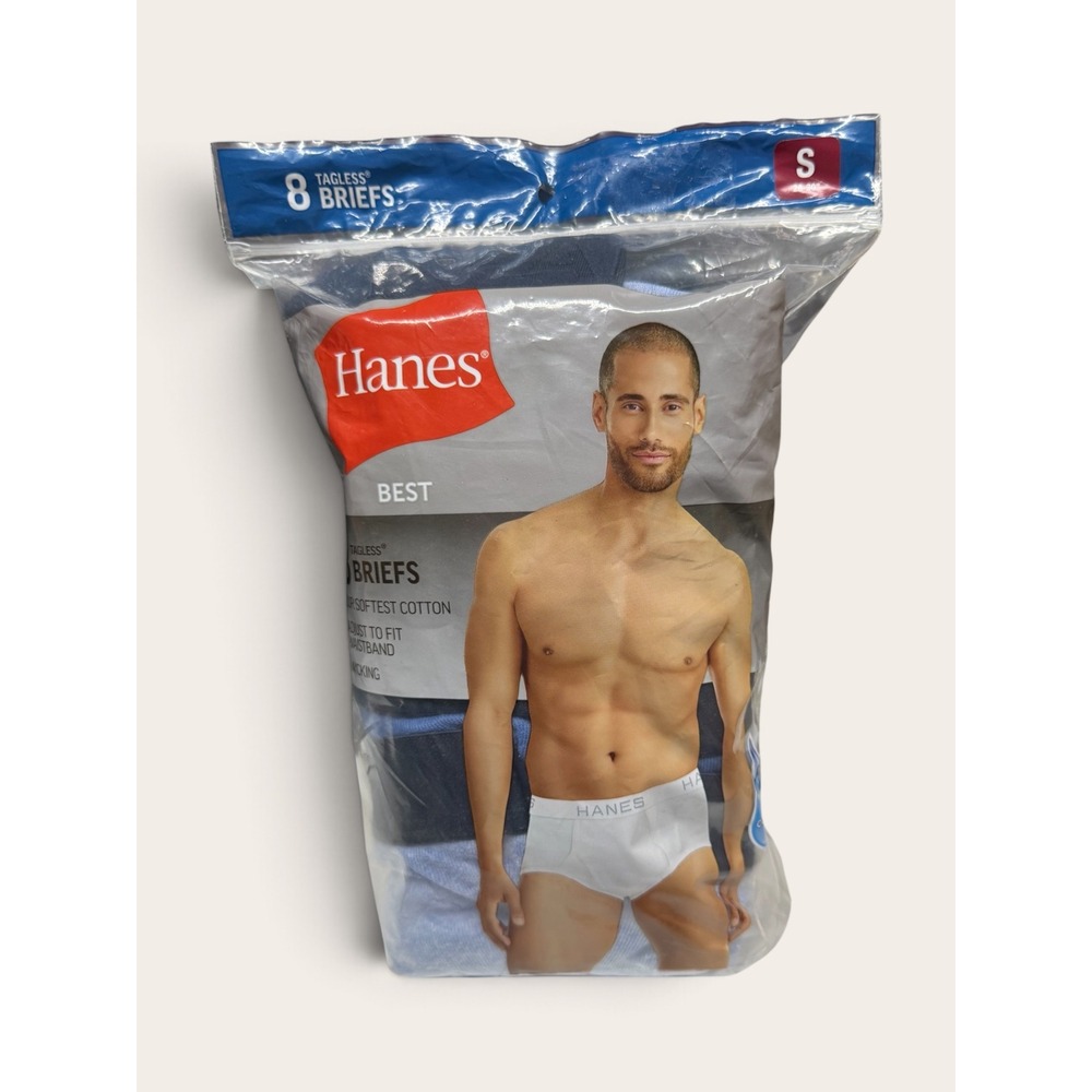 Hanes Best Mens Tagless Briefs 8 Pack Blue Cotton Underwear Size Small 28-30